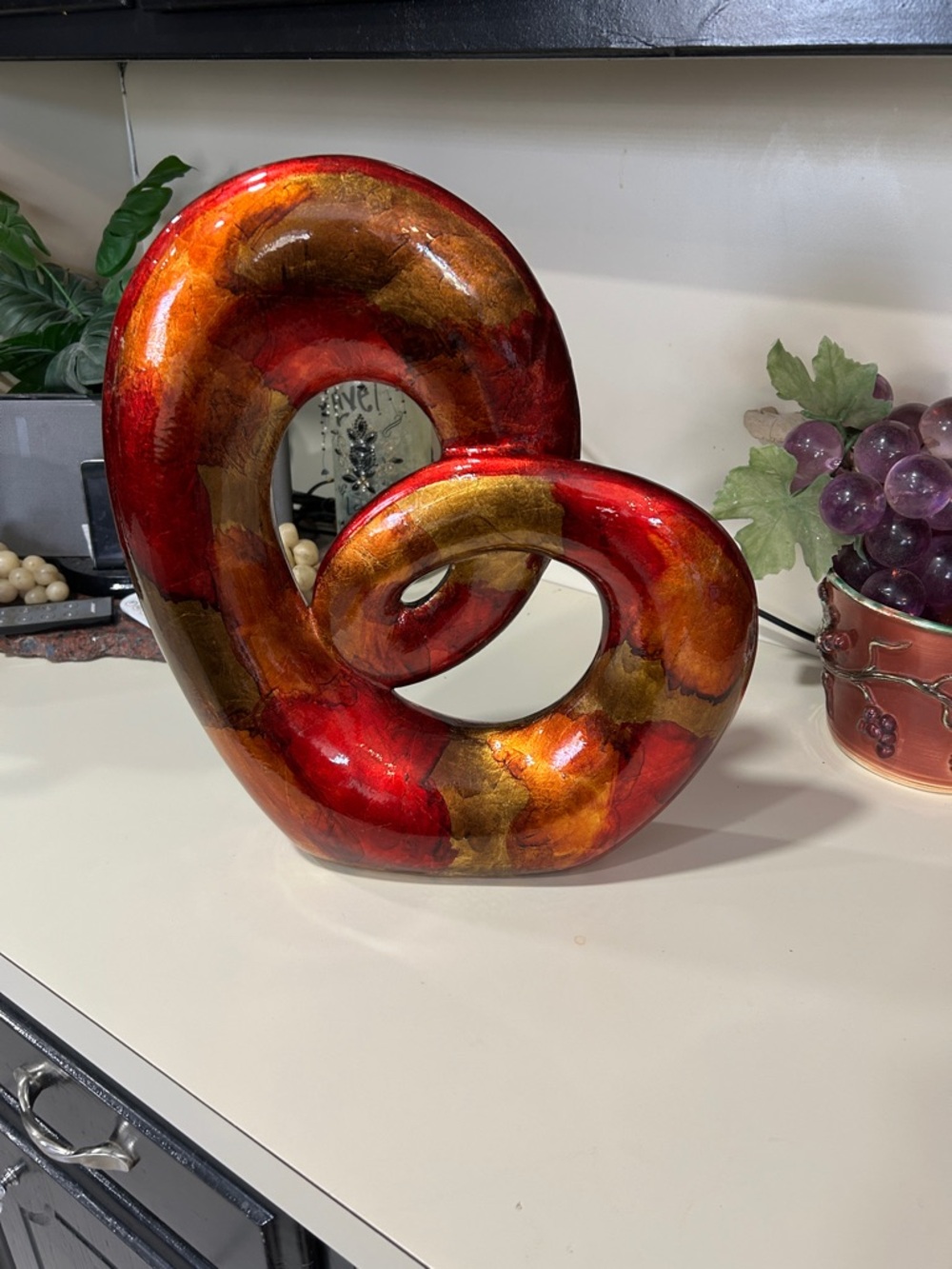 Red and Gold Abstract Ceramic Sculpture - Modern Home Art